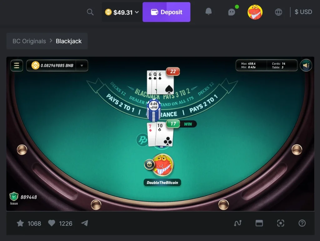 bc.game binance card blackjack