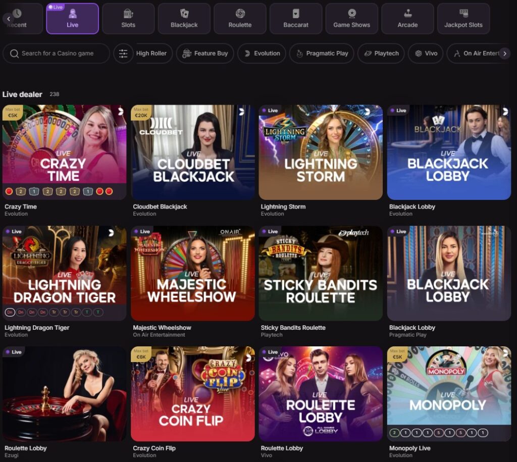 live casino games ireland