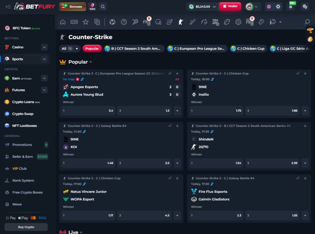 betfury crypto esports betting