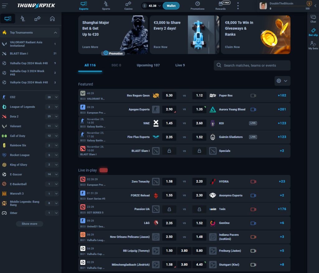 thunderpick.io esports betting lobby